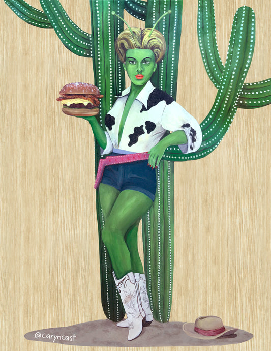 Alien Cowgirl Hamburger Queen Poster
