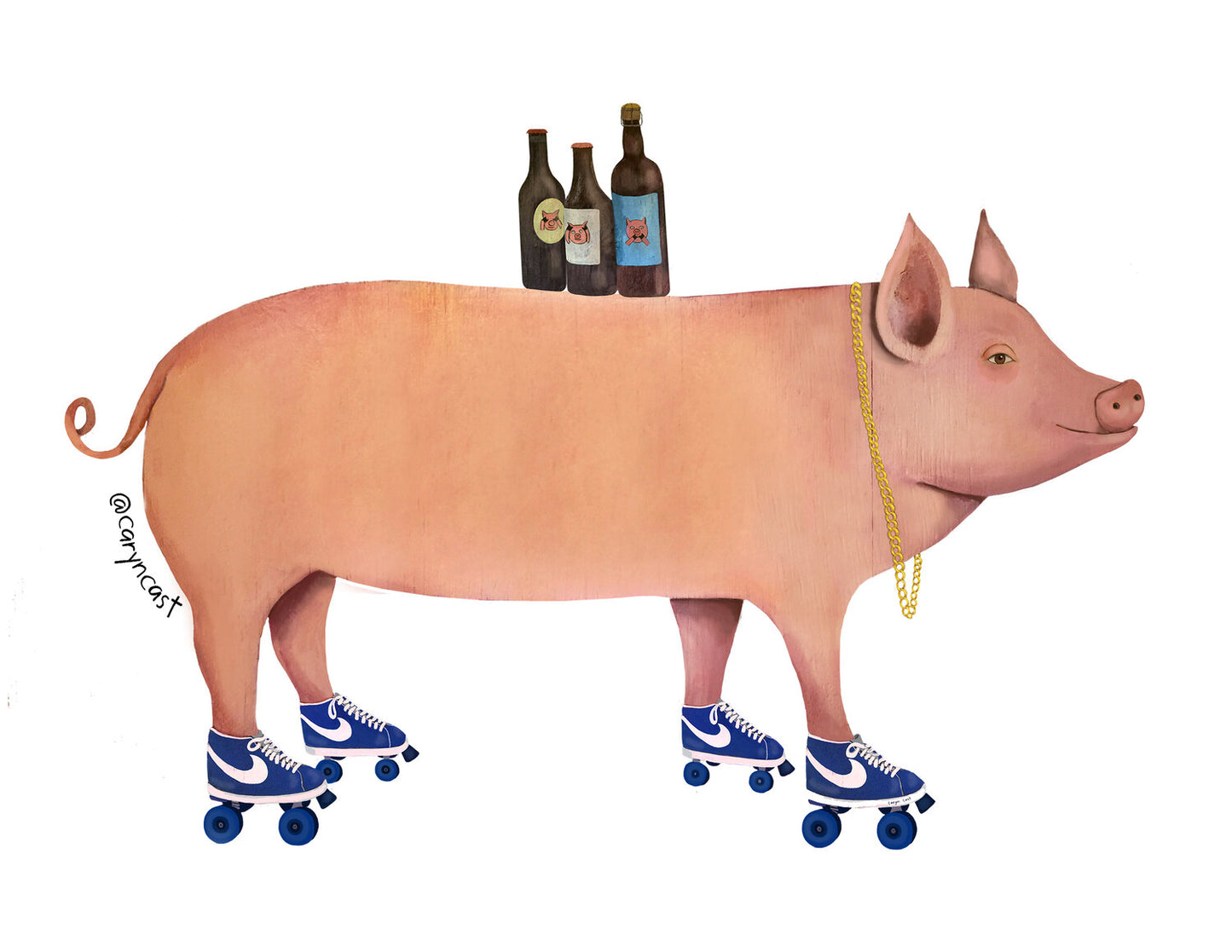 Pig on Roller Skates Print