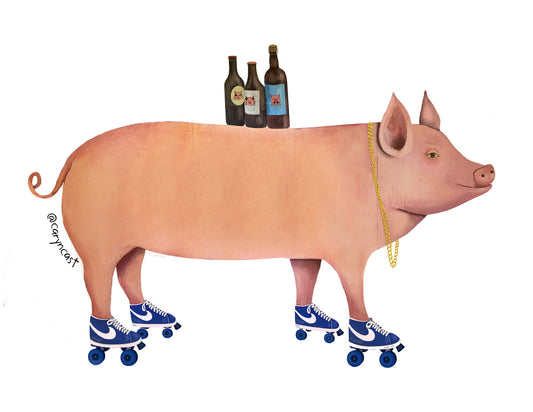 Pig on Roller Skates Print