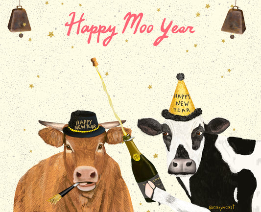Happy Moo Year holiday postcard