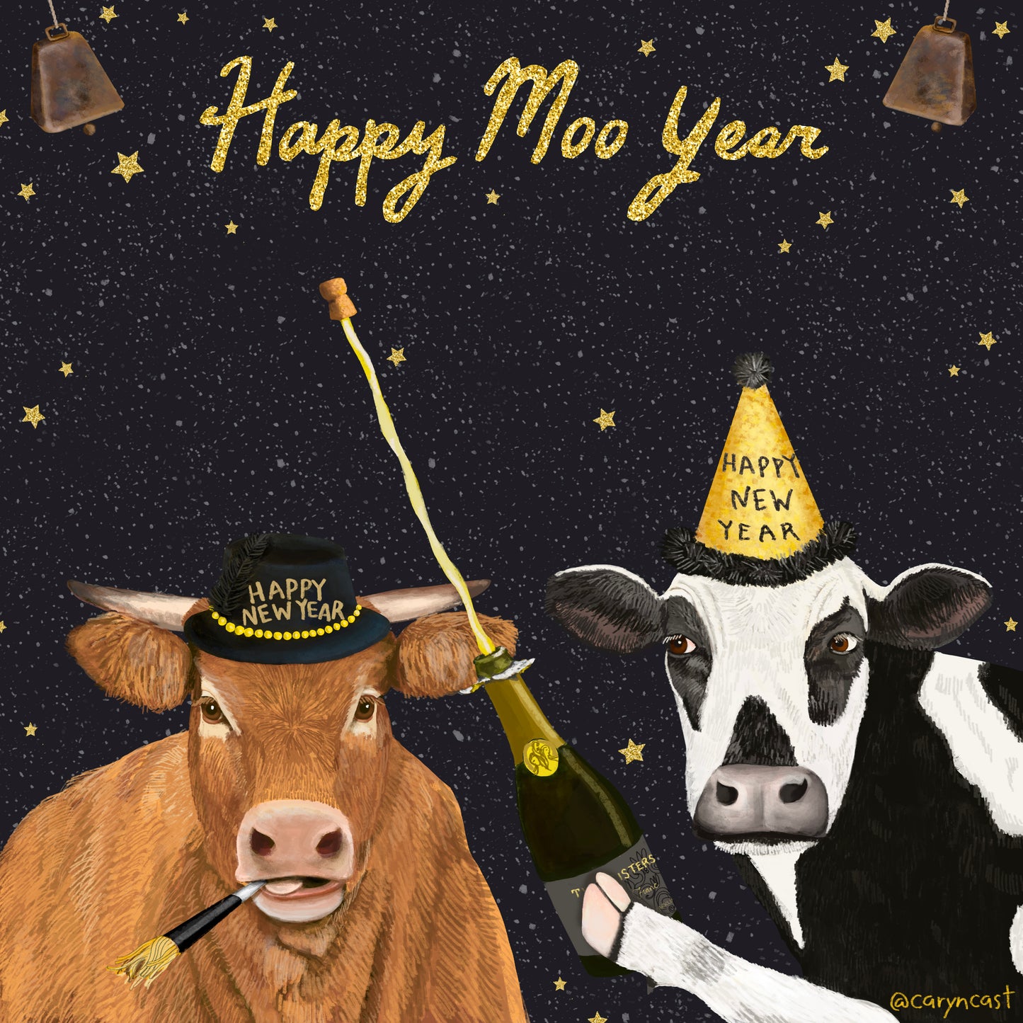 Happy Moo Year holiday postcard
